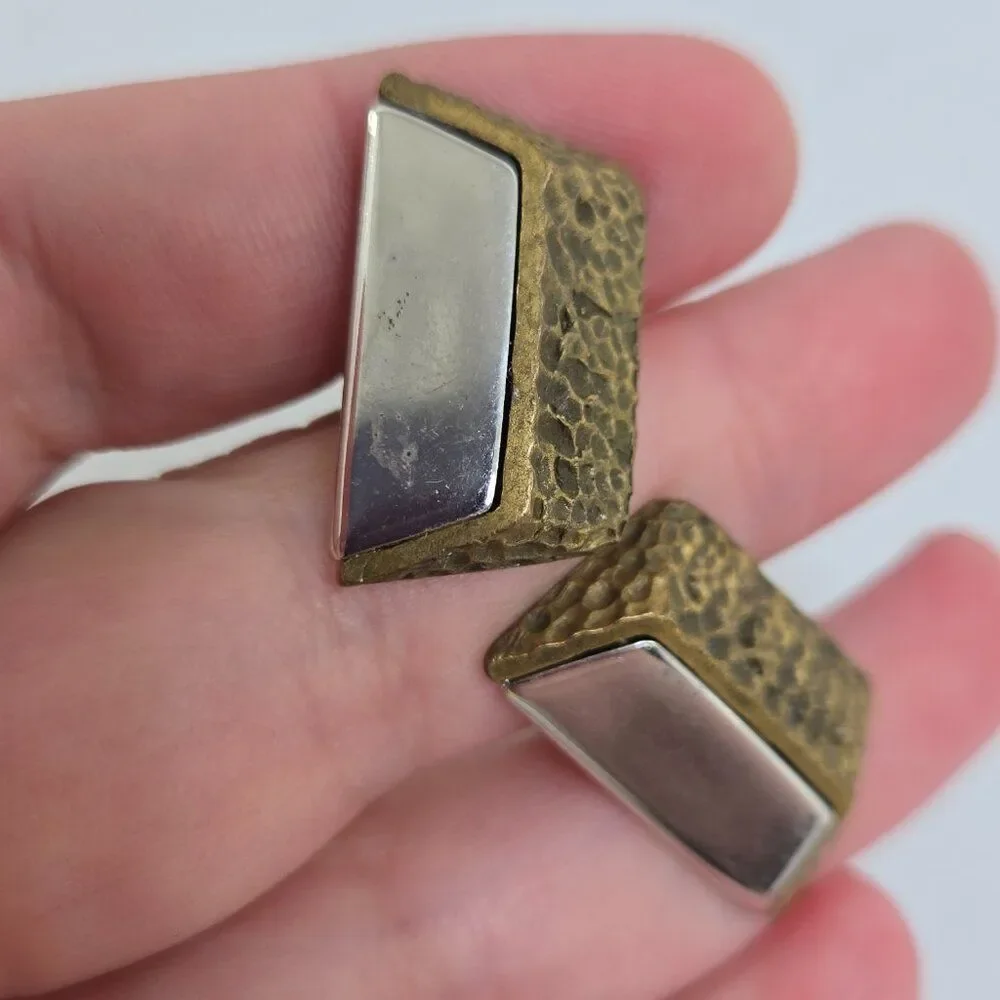Anson Cufflinks Gold Tone Silver Textured Mixed Metal Vintage MCM Geometric